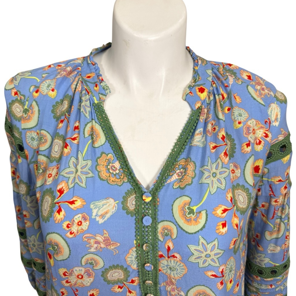 Diane Von Furstenberg Blue Floral Boho Tunic Dress XL - Picture 2 of 10